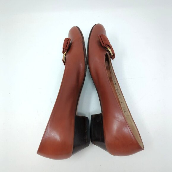 Vintage Ferragamo Brown Shoes Heels 7 Leather Bow Pumps - Picture 7 of 13